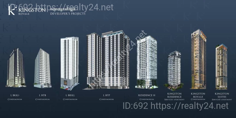 Квартира 2 спальни 87м2 в Kingston Royale роскошный кондоминиум в центре Пномпеня Камбоджа ID: 28912